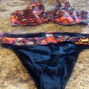 Black Bikini Bottom with Colorful Paisley Waistband - Women's Swim